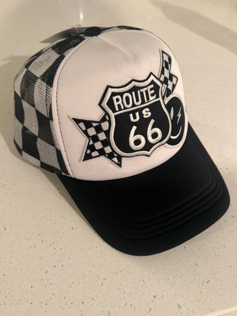 Route 66 Trucker Hat Checkered Flag Snapback Retro Y2K Streetwear #66